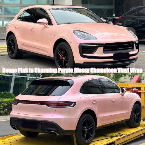 Image of Rouge Pink to Charming Purple Glossy Chameleon Vinyl Wrap Color Change DIY Vehicle Vinyl Film, 59.84 inch x 78.74 inch