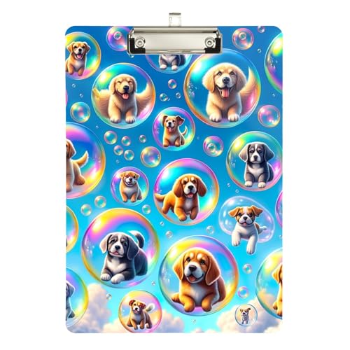 面白くてかわいいバブルドッグアクリルクリップボード、両面プリントクリップボード、目立たないクリップ付き12.5インチ x 9インチ。