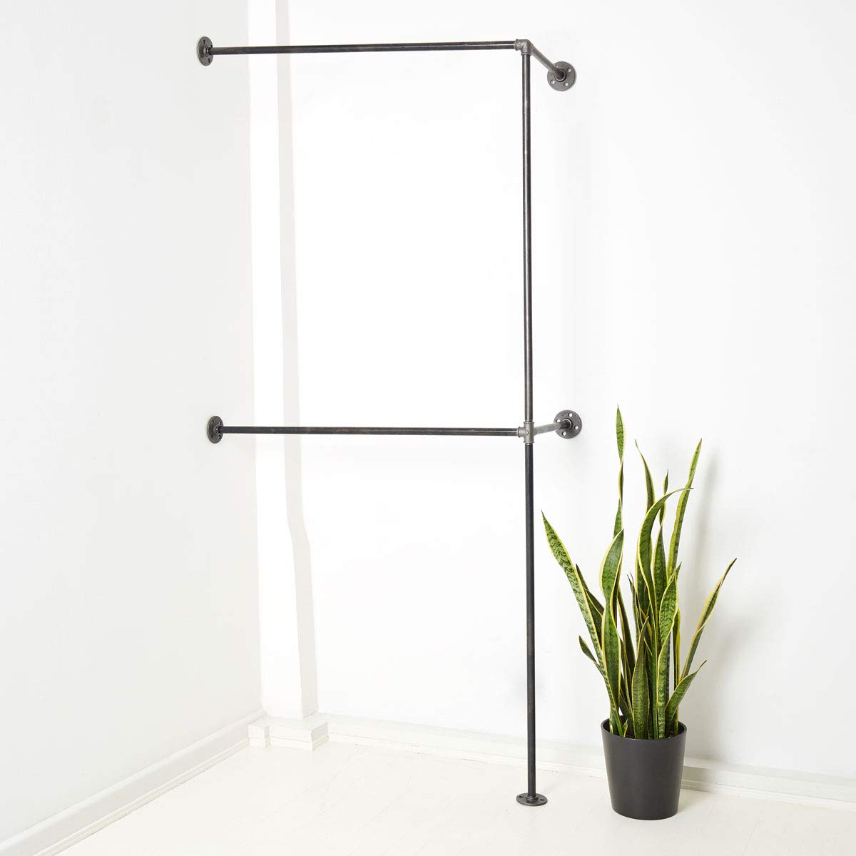 Various garderoba w rogach - różne rozmiary, np. 120 x 220 cm - Industrial Design drążek na ubrania podwójny do kurtek - lewa lub prawa - czarny, metal