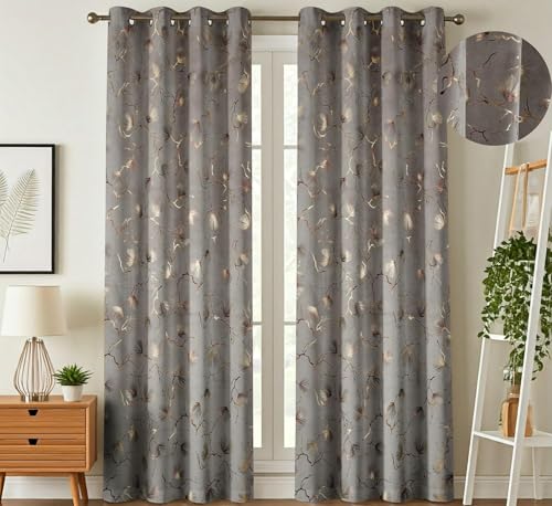 Image of Window Curtains 5 Feet Long for Living Room - Window Curtains Set of 2 Pcs Panel, Velvet Curtain Blackout & Stylish Parda for Home Decor & Office Grey Colour - 5 feet (48 x 60 Inch) - 2 Pcs