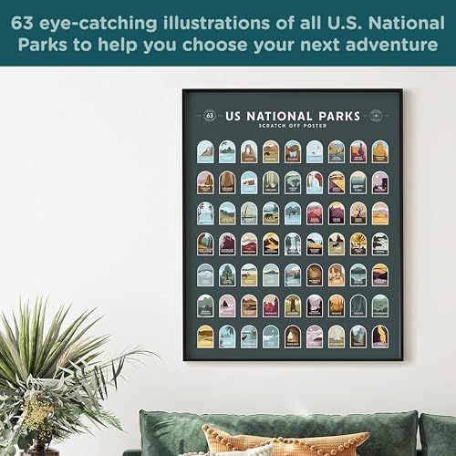 Enno Vatti US National Parks Scratch Off Poster - Map of 63 National Parks of the United States - Travel Bucket List - Gift for Travelers - Road Trip Adventure Checklist - Pop Chart - 16' x 20'