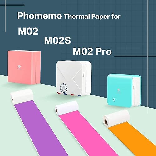 Miniatura 9 de Phomemo Mini impresora M02 Pro - Impresora térmica Bluetooth de fotos con 3 rollos de papel adhesivo colorido, compatible con iOS + Android para