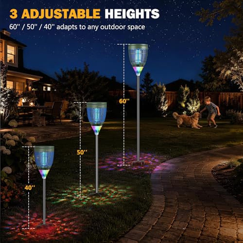 Image of All in 1 Solar Bug Zapper Outdoor, Flame & Projection Mode, Auto /Manual Modes, 4200V Electric Mosquito Killer with High Powered, IPX5 Waterproof Rechargeable Fly Insect Trap for Patio Garden Yard RV
