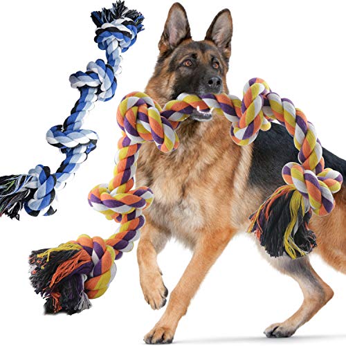 Wordcam Paquete de 2 Juguetes de Cuerda para Perros para masticadores agresivos Juguetes de Cuerda Dura para Masticar para Perros Grandes y medianos Tug War Limpieza de Dientes