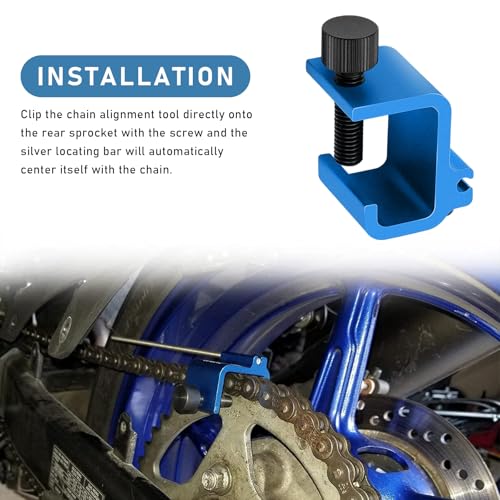 Image of KVAEY Chain Alignment Tool for Motorcycle, 08-0048 Aluminum Sprocket Chain Adjustment Tool, Quick & Accurate Professional Chain Alignment Tool Suitable for ATV Scooter Dirt Bike (Light Blue)