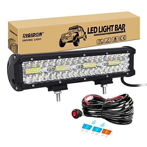 RIGIDON 12 Pulgadas 30 cm 240W barra de luz led y 12v kit de cableado, Barras luminosas led para off road camión coche ATV todoterreno 4x4 vehículos, lámpara de conducción 6000K, Impermeable