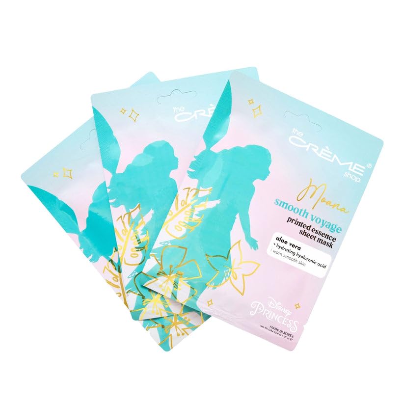 The Crème Shop x Disney Moana Smooth Voyage Essence Sheet Mask - Aloe Vera & Hyaluronic Acid Infusion for Moisturizing, Hydrating, Clear, Smooth Skin - Korean Beauty Secret, Made in Korea (Set of 3)