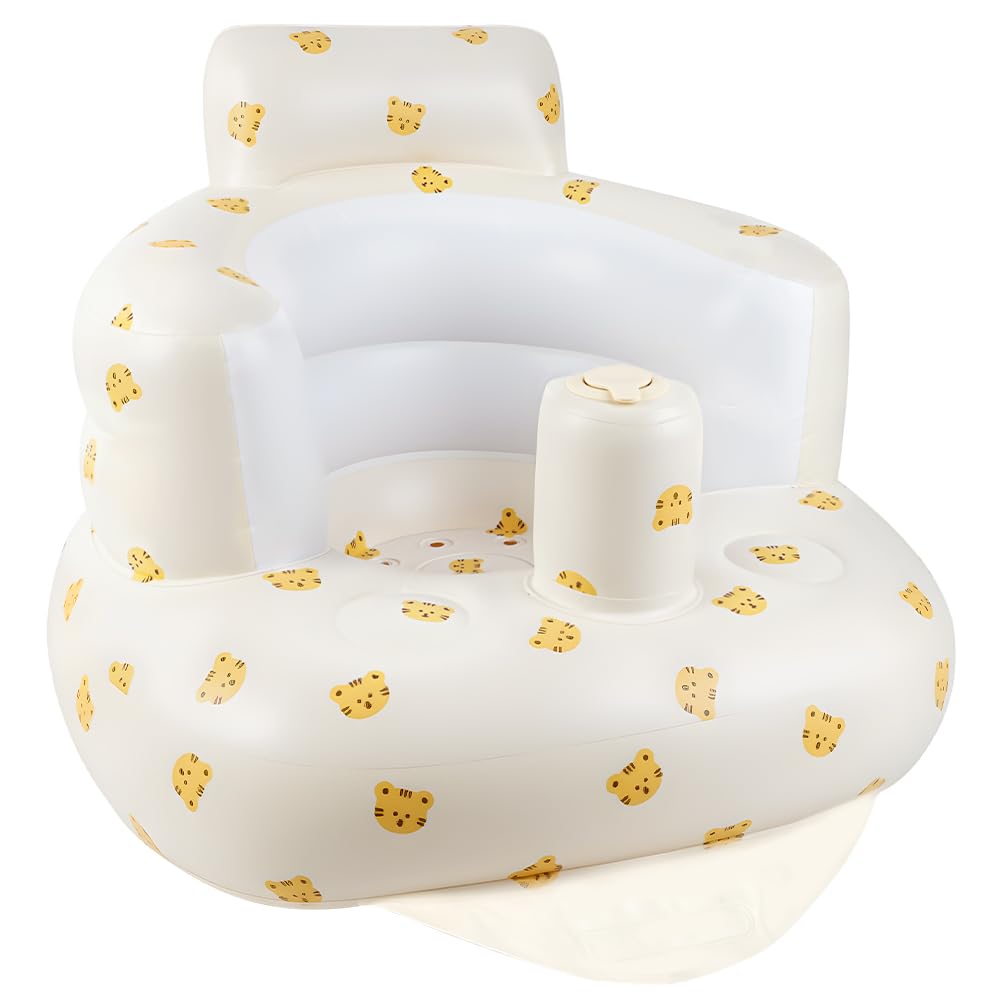 Dmuchane krzesełko dla niemowląt Alaoo, letnia sofa z podparciem dla niemowląt od 3 miesięcy, dmuchany fotel do siedzenia, krzesełko do prysznica, siedzisko ogrodowe, wzór w głowę tygrysa