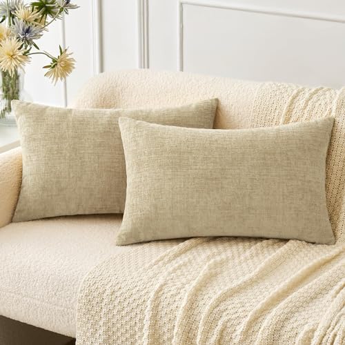Image of MIULEE Pack of 2 Beige Throw Pillow Covers 12x20 Inch Soft Lumbar Pillow Covers for Sofa Living Room Spring Home Decor Couch Solid Dyed Cases