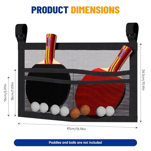 Image of Ping Pong Paddle Holder, Hanging Mesh Storage Bag for Table Tennis Rackets & Balls, Under Table Organizer with Adjustable Straps, Fits Pickleball Paddles