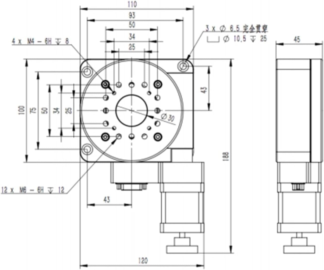 Elektryczny talerz obrotowy, precyzyjny gramofon ślimakowy 100 mm, nośność 45 kg, współczynnik redukcji 1/180 dla precyzyjnego pozycjonowania.