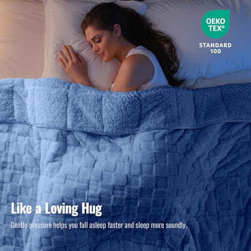 Image of Uttermara Weighted Blanket for Adults 15 lbs Queen Size, Warm Sherpa Fleece Jacquard Heavy Blanket, Soft Fuzzy Weighted Blankets for Couch Bed Sofa, 60 x 80 inches Blue