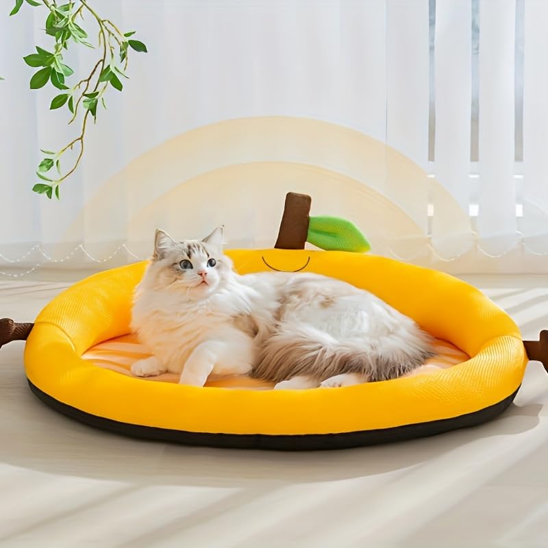 Cat Bed,Orange-Shaped,Oval Design, 17.7in x 13.8in, Non-Slip Bottom, Comfortable Pillow Edges for Cats to Rest Their Heads - Image 3