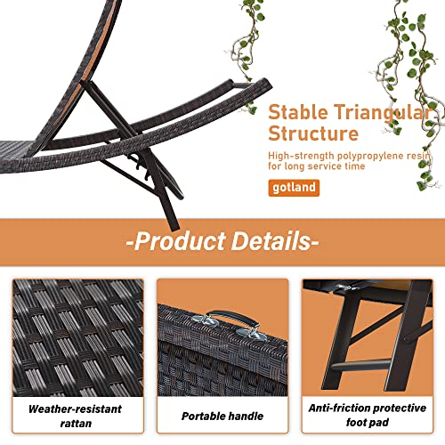 Gotland Patio Chaise Lounge Sets Outdoor Rattan Adjustable Back 3 Pieces Cushioned Patio Folding Chaise Lounge with Folding Table - Thumbnail 4