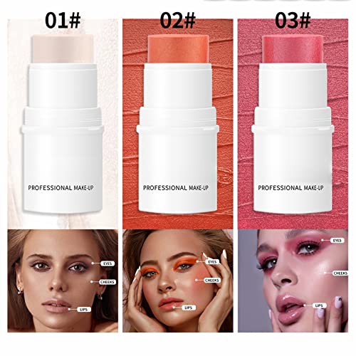 Lazy Highlighter Rouge Pearl Stick Monochrome Velvet Texture Breathable Natural Rouge Powder Female Net Red Lasting Brighten Skin Tone Cheek Highlighter Shimmer Powder (B, One Size) #TOP3