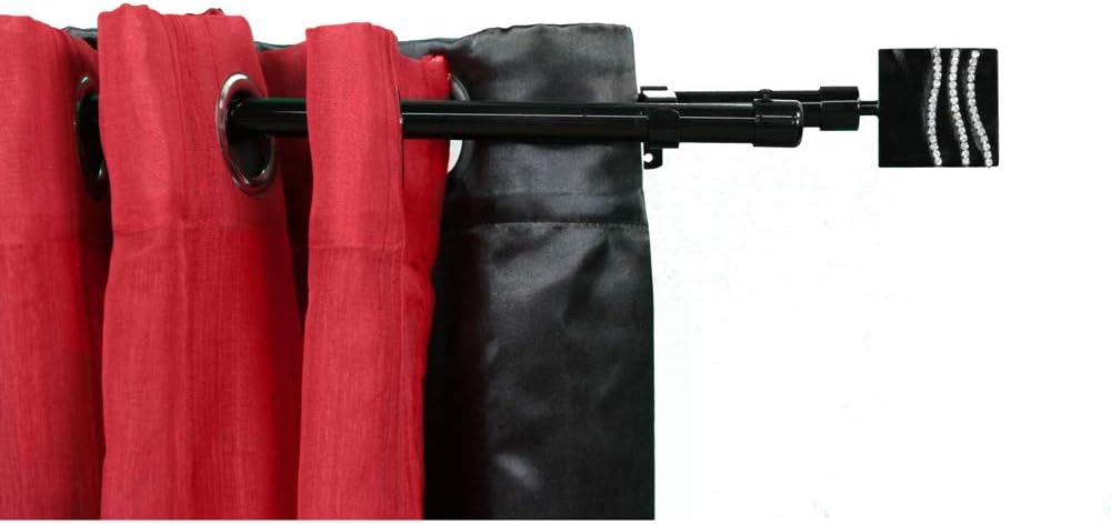 Adjustable Double Curtain Rod with Sparkly Finials (50-82 inches) Black