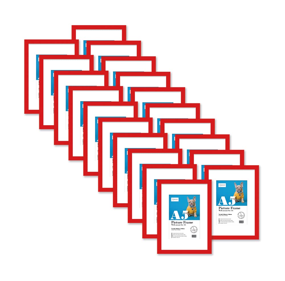 Almost Frameless A5 Red Picture Frame Set of 20, Display A6 Pictures with Mount or A5 Without Mount Gallery Wall, Poster, Photo, Artwork, or Print, Red — image 1