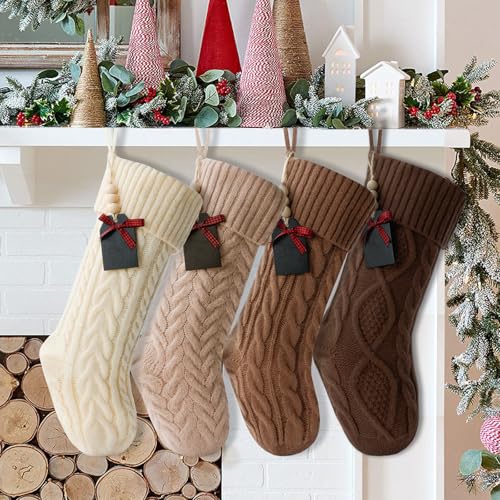 BIIEADUCY Christmas Stockings Cable Knit, 4 Pack 18 inches Large