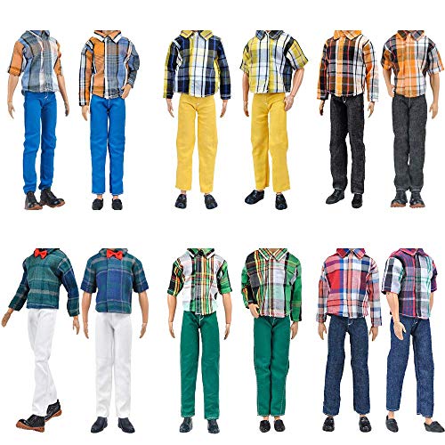 E-TING 10-Item Fantastic Pack = 5 Sets Fashion Casual Wear Clothes Outfit with 5 Pair Shoes for boy Doll Random Style (Leather Jacket + Casual Wear Clothes + Swimwear)