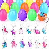 Auney 12Pcs Prefilled Easter Eggs Filled with Pony Keychains Toys for Kids Easter Party Favors, East