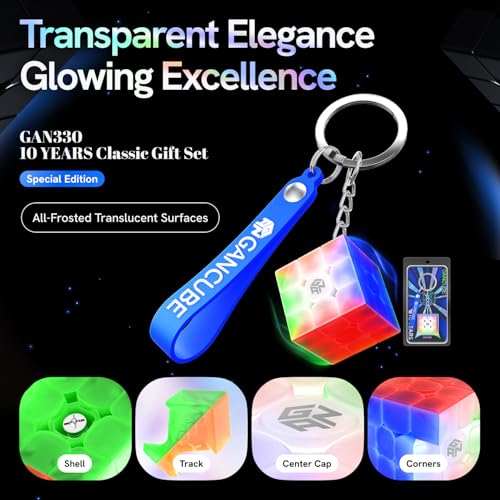 Image of CuberShop GAN 330 Mini Keychain Speed Cube (10th Anniversary Special Version), GAN Cube 3X3 Tiny Collectibles Key Rings Cute Cube Pocket Size GAN330 Keychaincube 10 Anniv