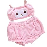 Estilo dulce: conjunto de lencería sexy estilo Melody para mujer kawaii lindo conjunto de ropa interior peluda. Top de tubo de terciopelo con lindas orejas de perro / conejo, pantalones cortos de calabaza con un lazo y cintura elástica elástica, súper suave y pantalones cortos bombachos con cola.