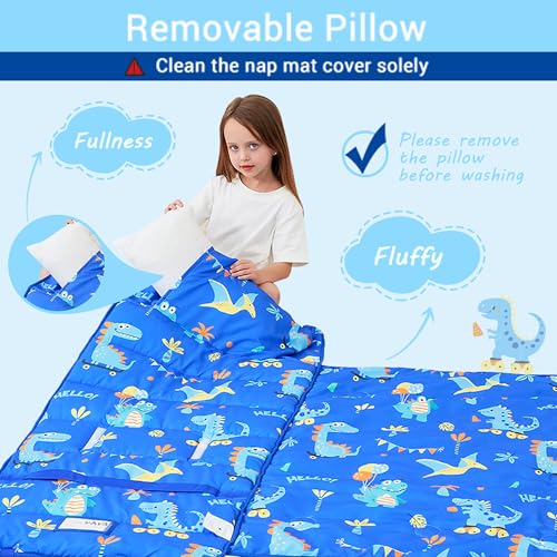 Image of Lasoftan Toddler Nap Mat with Pillow and Blanket, Extra Large Rolled Napping Mats,Slumber Bags for Boys Girls,Kids Sleeping Bag for Daycare, Preschool Travel Camping