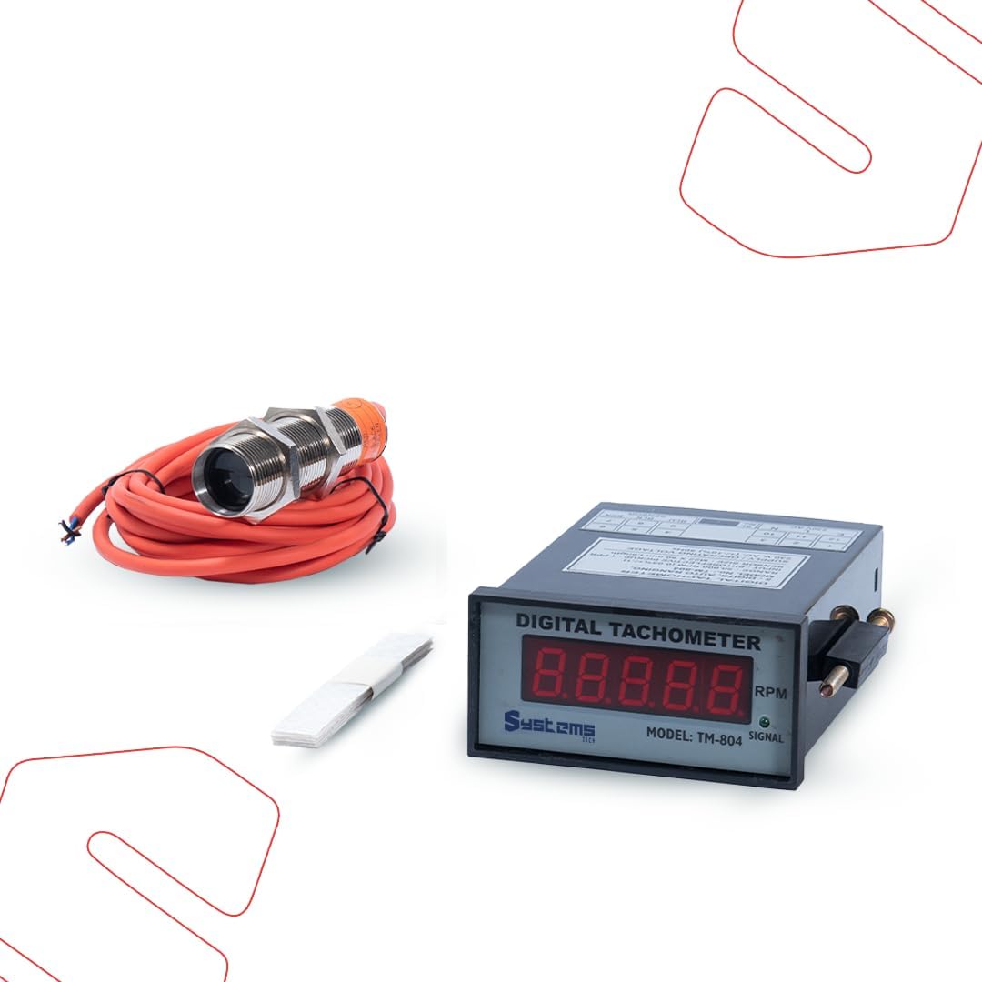 TM 804 Digital Panel Mount Tachometer with Photo-Reflective Sensor - 220 Volts AC 50 Hz +/- 10%, easy-to-install, panel mount tachometer, monitor rotation speed, photo reflective sensor