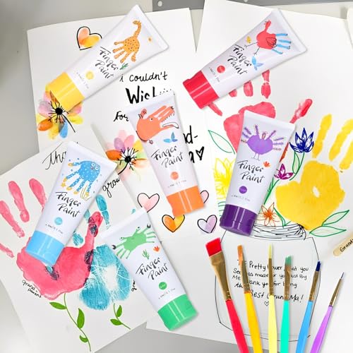 Fingerfarben Für Kinder Set (6 Farben Fingerfarben Kinder Ungiftig, Pinsel*6, Palette*1, Malschürze*1), Auswaschbar, Geeignet Als Geschenk Zur Früherziehung Von Kindern, Handgemachte Malerei