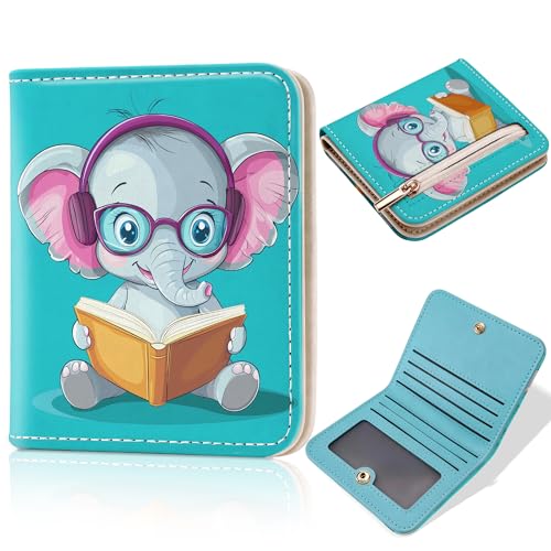 Image of Toughergun Lovely Elephant RFID Small Wallet Women, Slim Thin Vegan Leather Bifold Wallet with Zipper Coin Pocket & ID Window, Cute Mini Travel Credit Card Holder Gift for Women Ladies Teen Girls