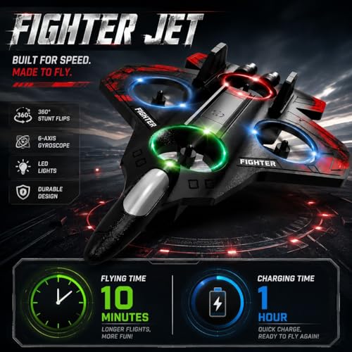 Image of Remote Control Airplane for Kids | RC Airplane Fighter Jet with Light, 360 Flip, Stunt Roll Easy to Fly Stable Jet Fighter Toys for Boys & Adults | Design As Per Stock