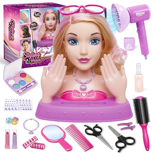 10.5 Hair Styling Doll Head for Girls Kids Makeup & Hair Salon Playset with Washable Makeup Toy Hair Dryer & 20+ Accessories Pretend Beauty Styling Head Birthday Gift for Girls Ages 3-10