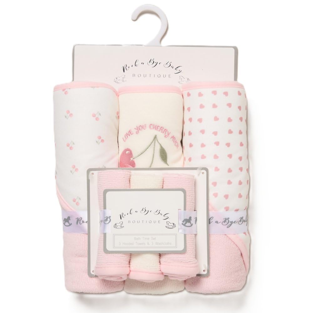 Mayra Hosiery | Baby Bath Time Flannel Gift Set | 3 Hooded Towels & 3 Wash Cloths | Super Soft 100% Polyester (Cherry)