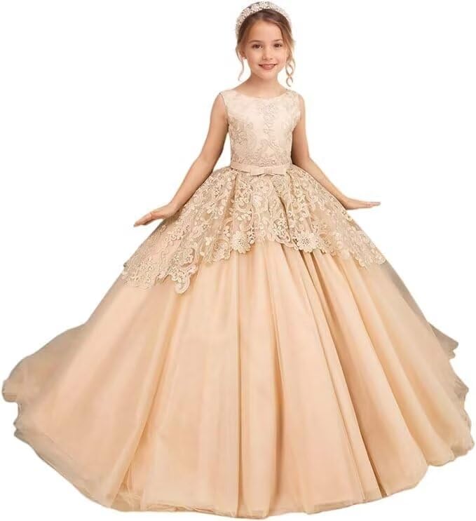 Flower Girl Dresses for Wedding Lace Appliques Pagean Dresses Girls Party Ball Gown