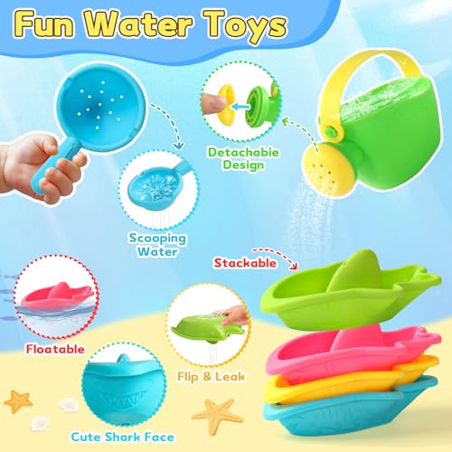 Bath Toys for 1 Year Old, Baby Bath Toys Caterpillar for 1 2 3 Year Olds Toddler Kids 13 PCS, Mould Free Water Play, Bathtub Stacking Cups Boats Swimming Pool Toys for Girls Boys Gifts Present - Image 6