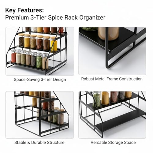 Image of Bathroom Floating Shelves Organizer 3 Steps for Spice Rack Holder Cabinet & Drawer Spice Rack Set for Kitchen (Kitchen)