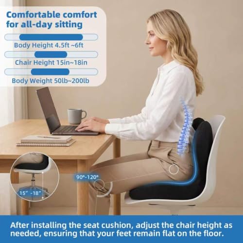 Image of Seat Cushion, Office Chair Cushion with Lumbar Support Pillow, Memory Foam Car Cushions, for Long Sitting, Tailbone & Back Pressure Relief,Sciatica Pad for Office, Car, Home Chairs