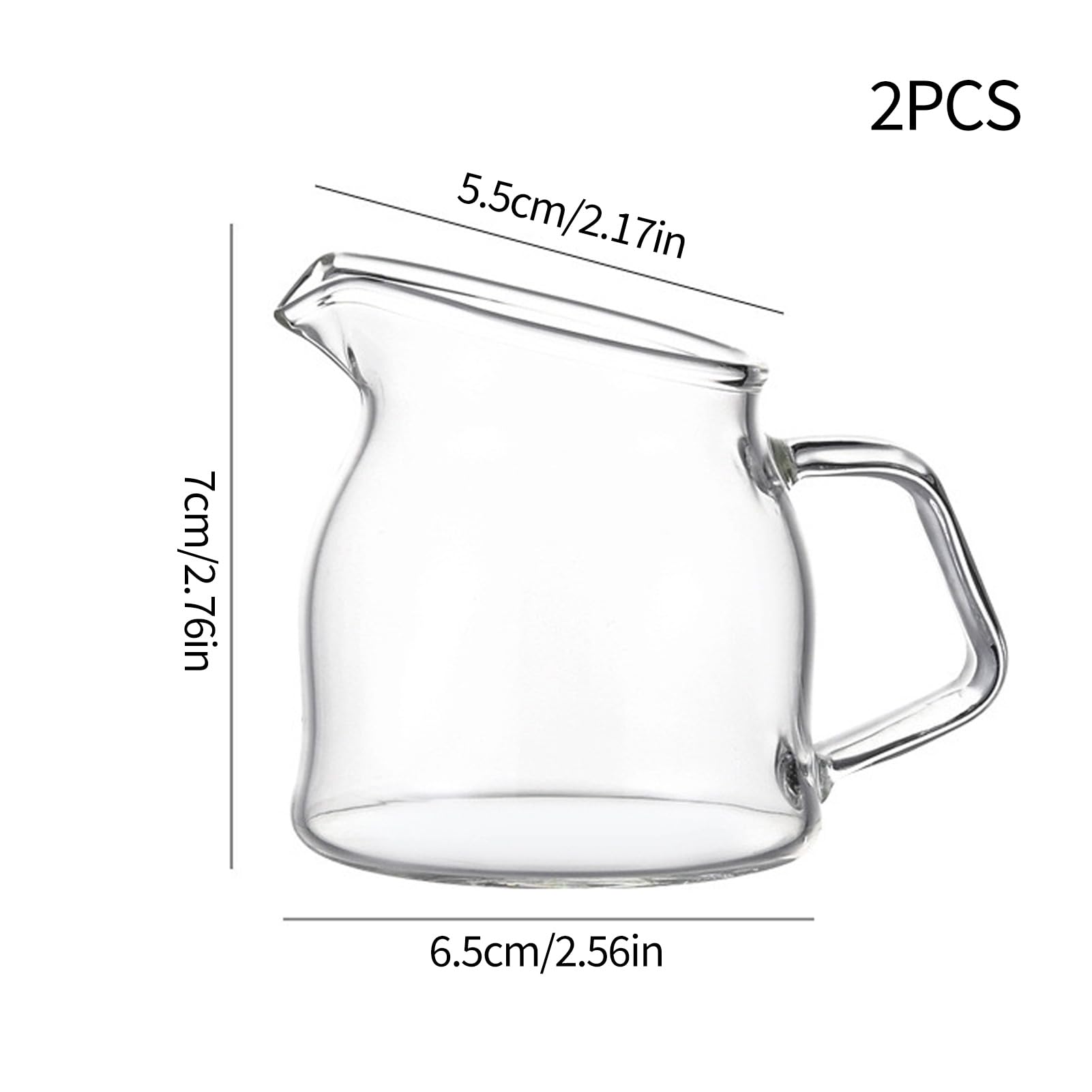 2 Pcs Small Glass Pitcher Clear Creamer Pitcher Cup with Handle Creative Milk Frothing Pitcher Milk Jug for Home Kitchen