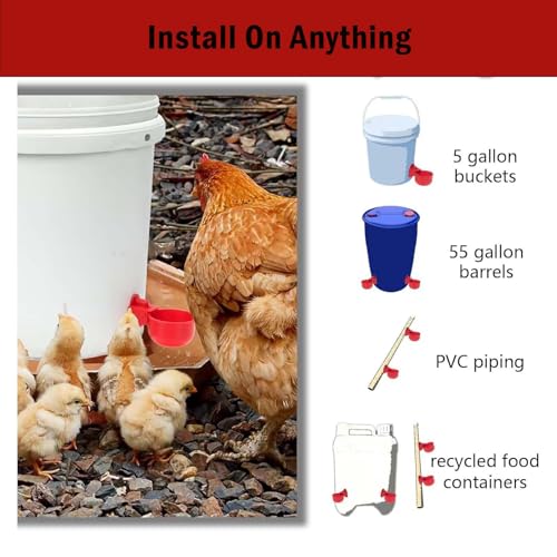 Image of Poultry Feeder and Drinker, Chicken Feeder and Drinker, Auto Refill Water System, 8-Piece Set, Durable Poultry Farm Equipment for Chicken and Duck (Birds Water Feeder)