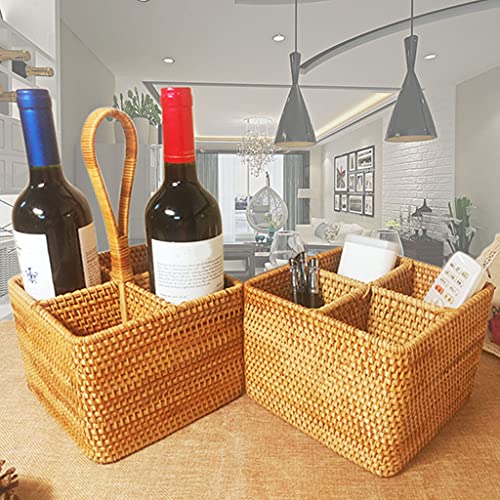Panier rangement carré tissé main 4 compartiments pour bureau