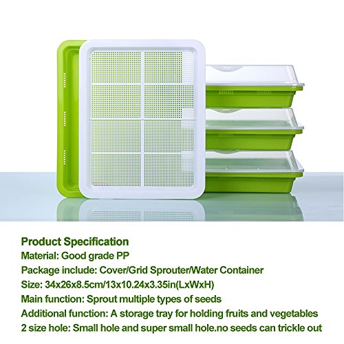 LeJoy Seed Sprouter Tray Soil-Free Food Grad PP Healthy Wheatgrass Grower with Cover and 2 Size Hole