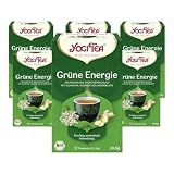 Yogi Tea - Grüne Energie, Ayurvedischer Bio Gewürz- und Kräutertee, Mischung aus Grünem Tee, Guarana, Ingwer und Holunderblüten, Yogi Tee 6er Pack, 6x17 Beutel (102 Teebeutel insgesamt)