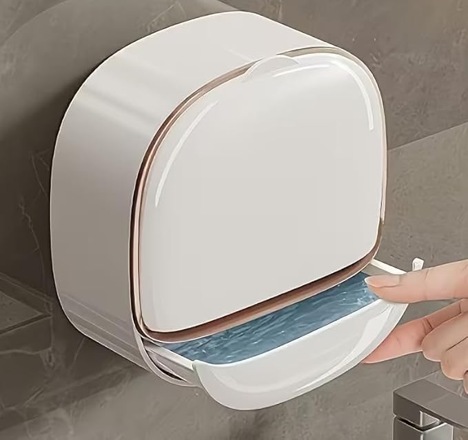 Wall Mounted Soap Holder with Flip Cover – Plastic Soap Storage Box with Drain Tray for Bathroom Wash Basin Area