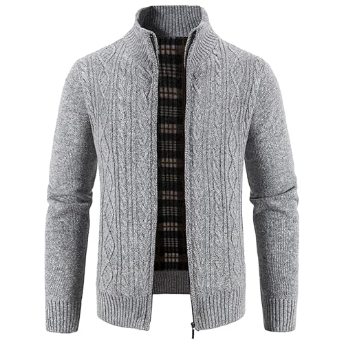 Cardigan à fermeture éclair pour homme en maille torsadée à col montant