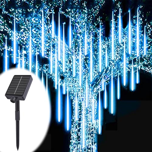 ACESOME Solar Outdoor Christmas Lights Meteor Shower Lights 30CM 8 Tube Icicle Lights Outdoor Waterproof Falling Rain Light for Halloween Xmas Decorations Window Wedding & Party (Blue)