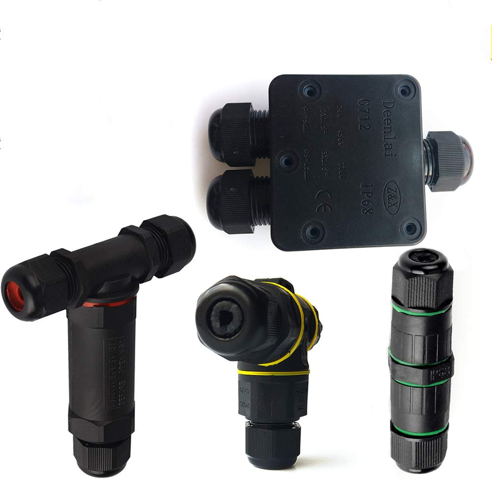 Waterproof Junction Box - IP68 3 Way (4-9mm) Junction Box Outdoor Cable Connector, 2-Pack Connector External Sleeve Coupler for Outdoor Lighting and External Wiring.