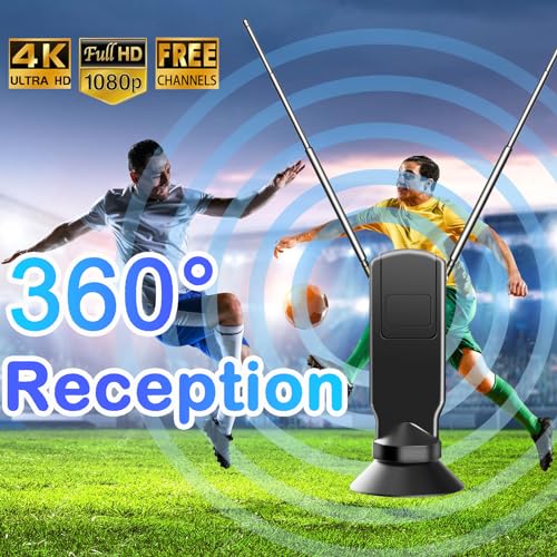 Indoor TV Antenna for Smart TV, 360° Reception Digital HD Antenna Without Cable, Support 4K/8K/1080p for Free Local Channels, with Super Signal Booster, 1 PCS. (Black, 3.34IN)