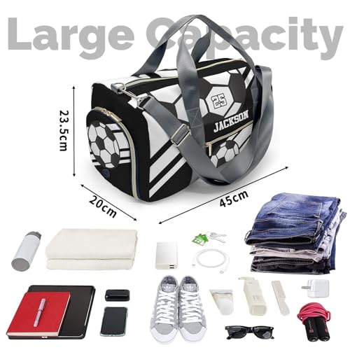 Personalized Duffle Bag with Name,Soccer Ball Sports Black Custom Travel Bag Carry On Weekend Overnight Bag Gym Sports Bag Dance Bag4
