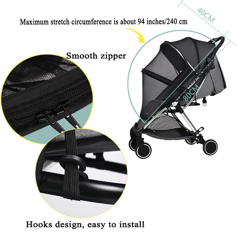 Breathable Baby Stroller Mosquito Net Universal Pushchair Pram Buggy Foldable Fine Mesh High-Density Carrycot Insect Protection Netting Black - Image 4