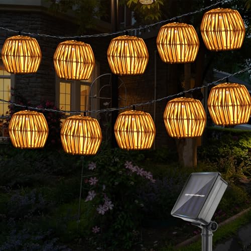 OMIGA Solar Lichterkette Outdoor 3.8m 10 Stück Balkon Lichterkette...